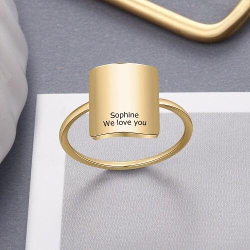 Personalized Custom Engraved Name Bar Ring For Men Women Stainless Steel Square Big Width Signet Rings Bands Unisex Jewelry