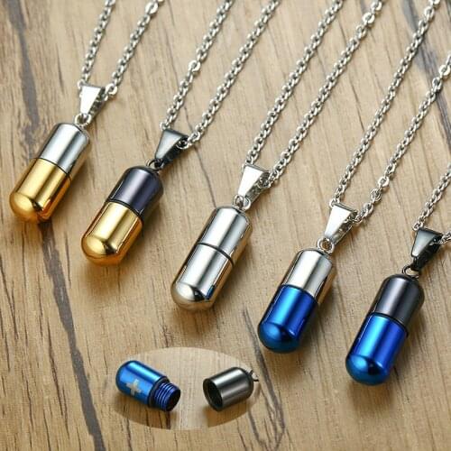 Open Pills Capsule Necklace Pendant for Women Men Stainless Steel Medicine Capsule Holder Jewelry