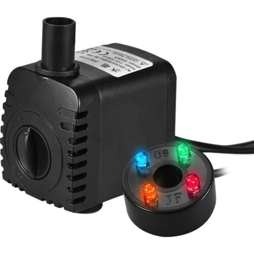350L/H 5W Submersible Water Pump with 4 LED Light for Pond Aquarium Fish Tank Tabletop Fountain Hydroponics 1.5m Power Cord