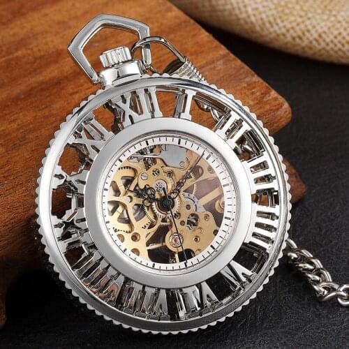 Luxury Gold Hollow Roman Dial Mechanical Watches Steampunk Golden Vintage Hand Wind Mechanical Watch FOB Chain Mens Womens Clock