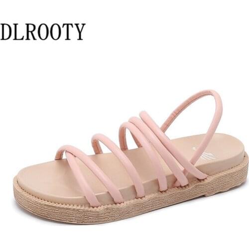 Women Sandals Summer Fashion Gladiator Wedges Platform Flats Shoes Woman Slides Peep Toe Slip On Solid Lady Casual Plus Size