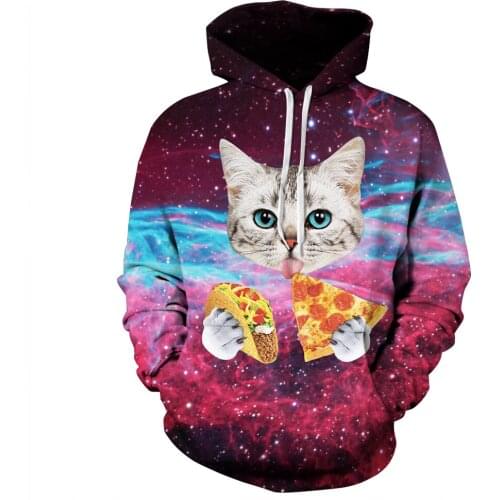 Hoodie 2021 Fall Fashion Hot Sale Mens Womens Long Sleeve 3D Printing Cat Head Pizza Loose Hooded Casual Sports Clothing