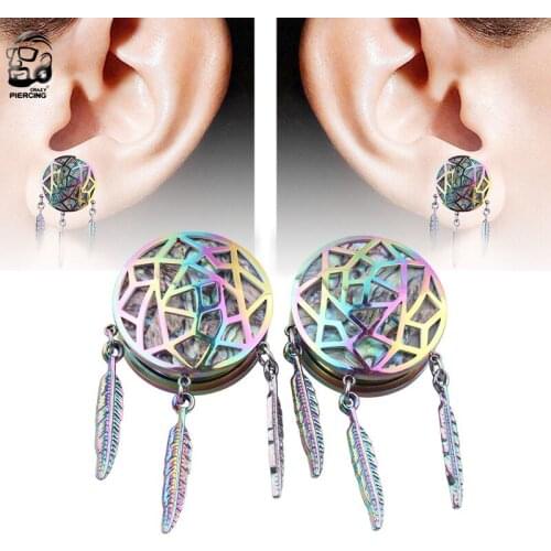 8mm to 25mm Dream Catcher Stainless Steel Ear Plug Tunnel Fashion Ear Gauge Stretcher Expander Piercing Jewelry