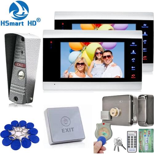 7 Inch Video Door Phone Intercom System with 2 Night Vision Monitor + 1 Rainproof Doorbell Camera with Motion Detection