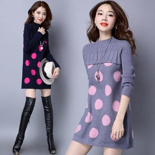 Knitted Sweaters Pullover New 2020 Autumn Ladies Half High Collar Origin Printing Sweater Dress Winter Bottoming Shirt Femmino W