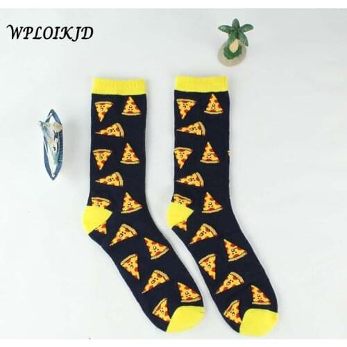 [WPLOIKJD]Cartoon Pizza Harajuku Socks Japanese Hip Hop Yellow Funny Socks Women Creative Lovely Sokken Calcetines Mujer
