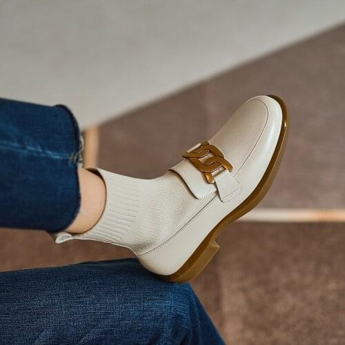 2021 Winter Genuine Leather Women Boots Stretch Ankle Boots Zapatos De Mujer Women Shoes Sock boots Round Toe platform shoes