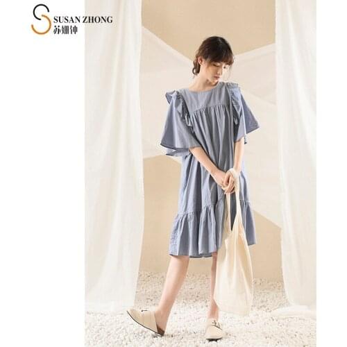 Women Dress Shirt Female One-Piece 2021 Spring Summer Natural Normcore Loose A-Line Comfortable Cotton Lantern Sleeve Vest Set