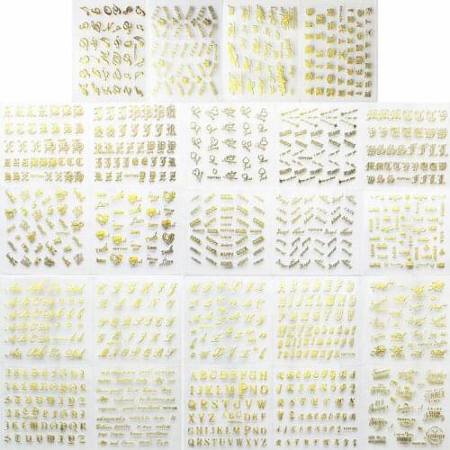 DIY Golden Alphabet Stickers Resin Jewelry Nail Art Decor 3D English Letter Self-Adhesive Transfer Foils Decal Stuff Craft