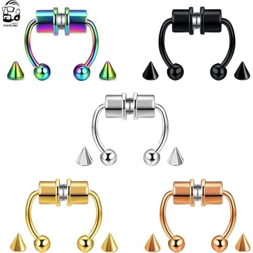 1pc Magnetic Fake Piercing Nose Ring Stainless Steel Horseshoes Non Piercing Hoop Septum Rings For Women Jewelry Gifts Earrings