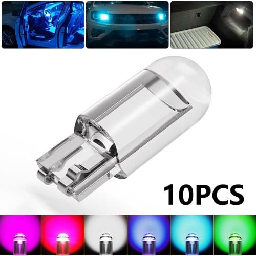 10pcs T10 Glass Housing Cob LED Car Bulb 3000K 6000K White Green Blue Red Wedge License Plate Lamp Dome Light Dropshipping
