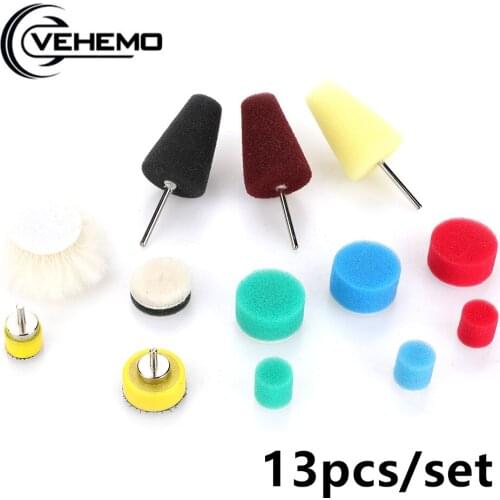 13pcs/set Car Polishing Waxing Sponge Cone Shaped Auto Wheel Polishing Disc Kit Car Polisher Drill Adapter Car Cleaning Tools