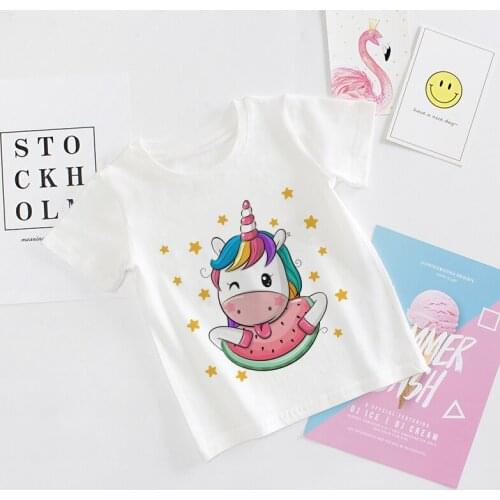 2020 Summer Fashion Unisex Unicorn T-shirt Children Boys Short Sleeves White Tees Baby Kids Trend Cute Tops For Girls Clothes