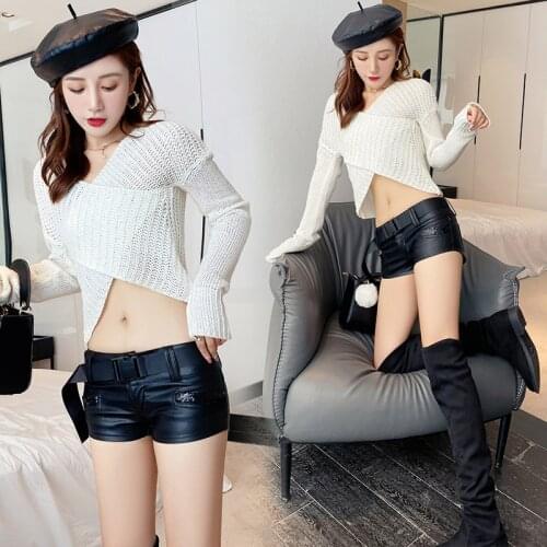 2020 autumn and winter bar sexy hot womens nightclub style low waist PU leather shorts pole dance tight shorts