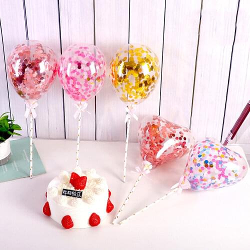 5pcs 5inch Heart-shaped Sequined Balloon Bowknot Balloon Stick Cake Insert Balloons