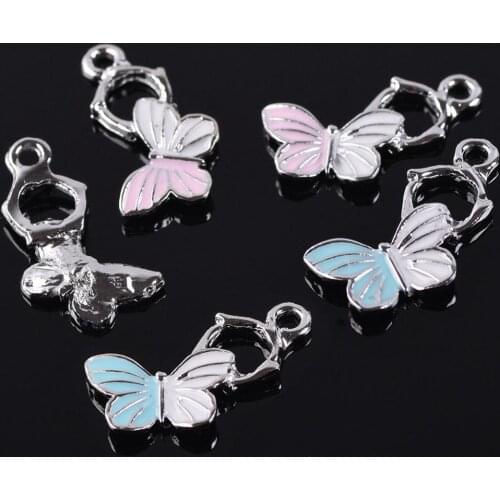 10pcs 22x11mm Butterfly Pink/Blue Enamel Metal Loose Pendants Beads Wholesale lot for Jewelry Making DIY Charms Findings