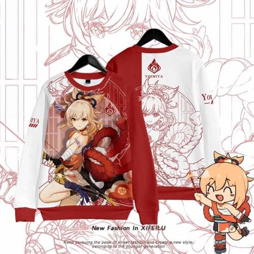 Anime Genshin Impact Yoimiya Casual Hoodie Sweatshirt Coat Cosplay Costume Spring Autumn Unisex Loose Pullover Tops