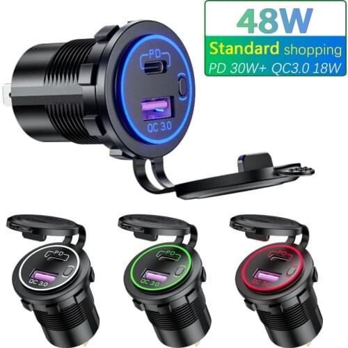 ROXGOCT 48W Car Lighter Socket PD QC 3.0 Fast Charging Power Switch USB Car Charger Universal Motorcycle Car Truck RV ATV Boat