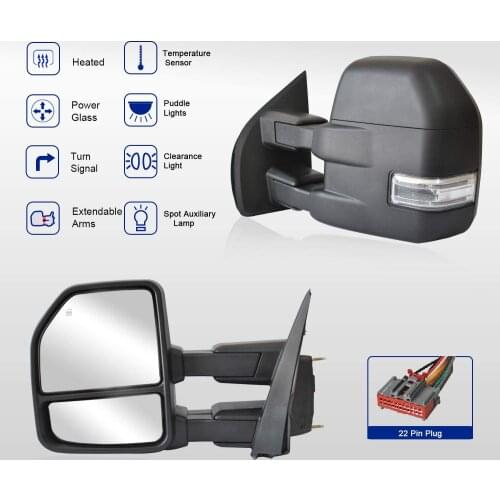 Towing Mirrors Fit for Ford F150 Pickup Truck 2015 2016 2017 2018 2019 Power Heated Towing Mirrors with Turn Signal Light