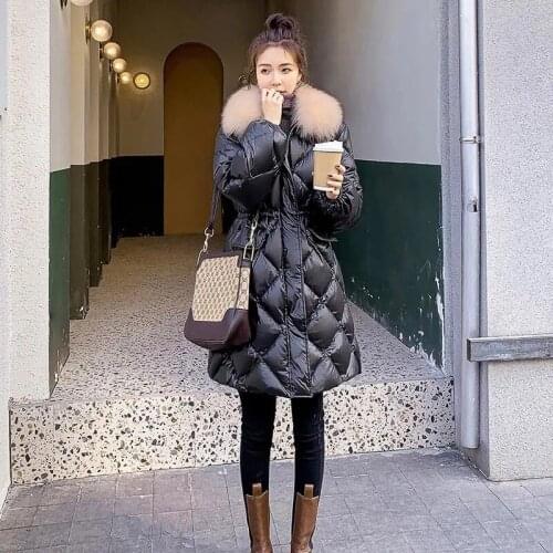 Black Small Fragrant Style Down Cotton Jacket Women 2021 New Mid-Length Korean Fashion Waist Coat Imitation Fox Fur Collar
