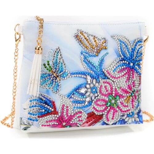 DIY Butterfly Flower Special Shaped Diamond Painting Women Leather Chain Crossbody Bags Clutch Shoulder Bag for Girlfriend Gift