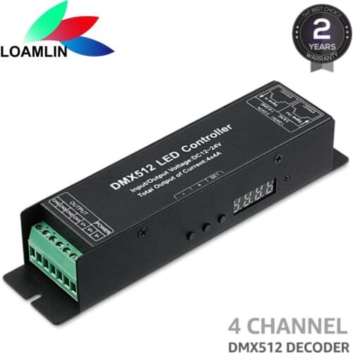 DMX512 4CH LED Controller Decoder Driver 4 Channel x 4A for RGB RGBW LED Strip Light DC12-24V