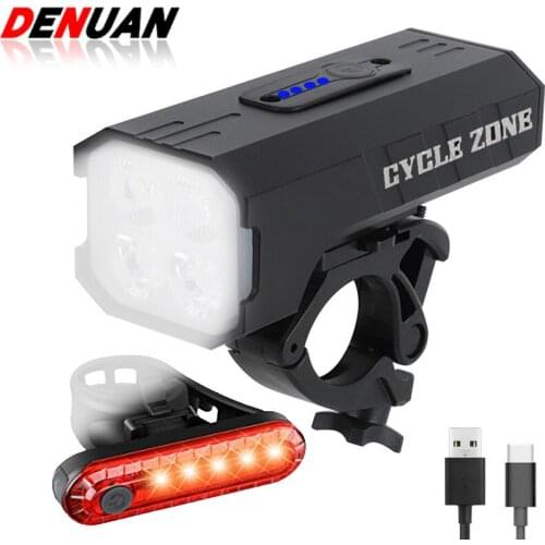 DUNUAN Bicycle Light Set 4 T6LED Flashlight Cycling Front Back Light USB Charging Night Riding Rotating Highlight MTB Bike Lamp
