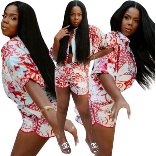 Two Piece Set Women 2021 Summer New Dashiki Feather Shirt + Stretch Shorts Urban Sexy Shorts Suit Sportswear African Clothing
