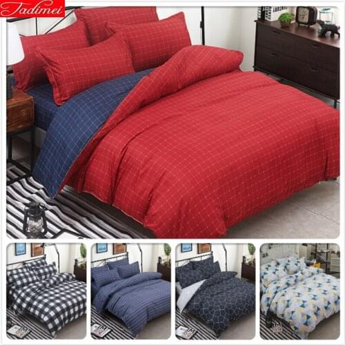 Red Blue Plaid 3pcs/4pcs Bedding Set Soft Cotton Bed Linens Single Twin Queen King Size Duvet Cover 180x220 200x230 220x240 1.8m