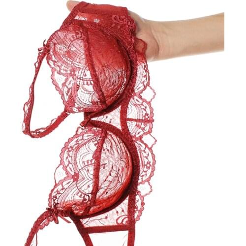 Plus Size D E Cup Red Ultra Thin Transparent Women Bra And Panty Set Lingerie Female Sexy Brassiere Embroidery Lace Underwear