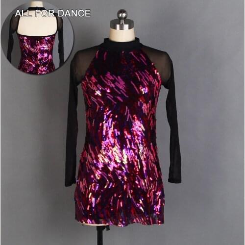Rose Red Sequin With Black Mesh Jazz/Tap Dance Costume For Girls/Women Stage Performance Dance Costume