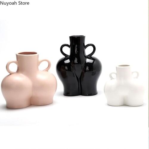 Creative Ass Ceramic Vase Living Room Dried Flowers Flower Arrangement Accessories Abstract Art Countertop Vase Home Decoration