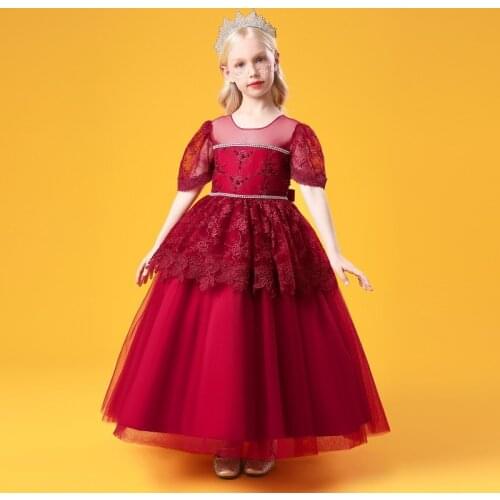 Girls Summer Dress Princess Dresses Kids Clothes Short Sleeve Mesh Solid Princess Costume for 4 To 14 Years Old