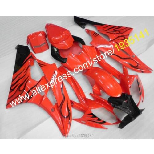 Hot Sales,For Yamaha YZFR6 Black Flames Red Body YZF R6 2006 2007 YZF-R6 06 07 Motorcycle Bodywork Fairing (Injection molding)