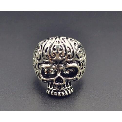 Fashion retro skeleton ring with flower shape cheap skull head ring vintage skull ring