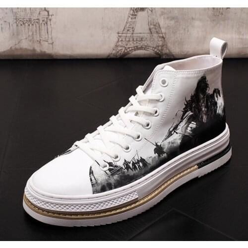 Stephoes Men Fashion Causal Ankle Boots Spring Autumn Chinese Style Thick Bottom Print Horse Sneakers Male Youth Trending Shoes