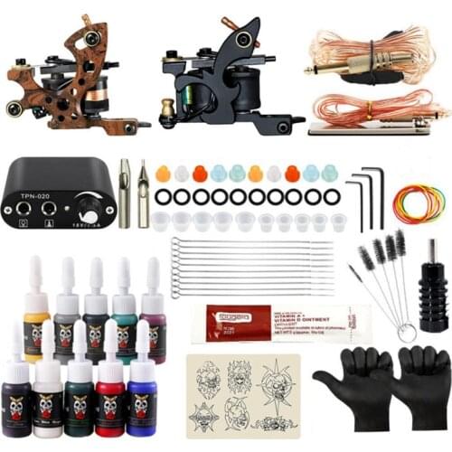 Tattoo Kit Tattoo Coil Machines Gun Ink Set Power Supply Grips Body Art Tools Set Permanent Makeup Body Art for Beginner Starter
