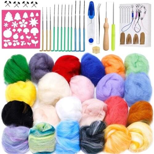 Nonvor 24 Colors Wool Felting Needle Kit Foam Mat Arts Fibre Yarn Fabric Roving DIY Spinning Sewing Mold Needlework Accessories