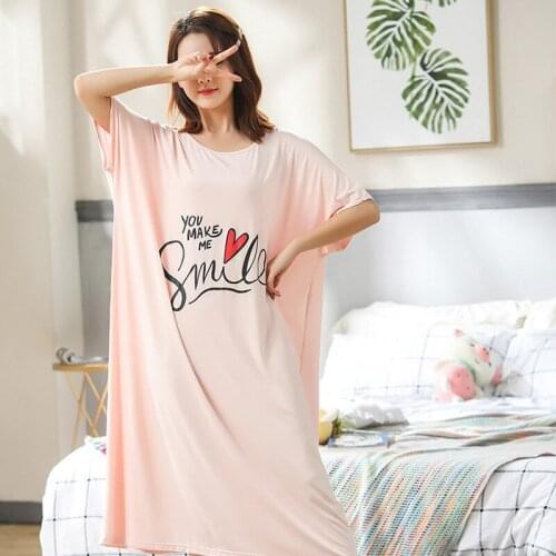 Comfortable Nightdress Summer New Womens Fat MM 200kg Oversized Soft Long Modal Nightgown Loose Sleepwear Casual Pajamas