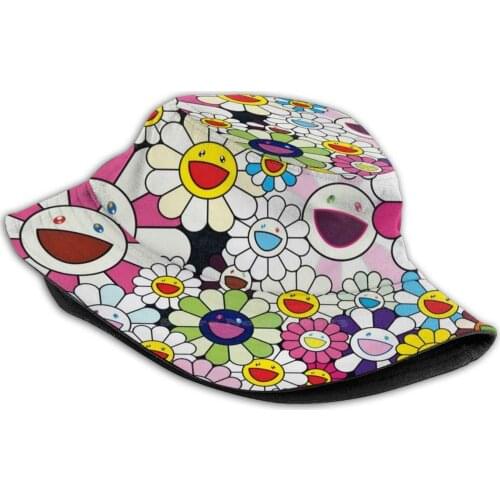 Bright Flower Japanese Print Foldable Panama Bucket Hat Cap Q Pride Pride Aids Doodle Colorful Minimal Colourful Artist Pattern