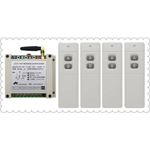 AC220V 250V 380V 30A 2CH 100-3000m Long Range Remote Control Switch 4PCS Transmitter+ Receiver for Appliances Gate Garage Door