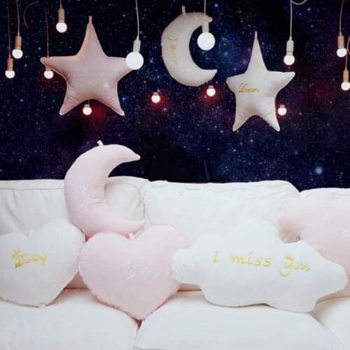 Plush Sky Pillows Sleeping Star Moon Clouds Heart Cushion Baby Room Decor Cot Decor Nature Pillow Kids Baby Girl Birthday Gift