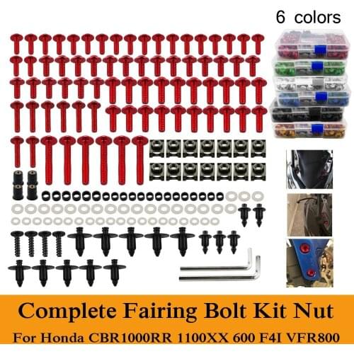 Fit For Honda CBR1000RR 1100XX 600 F4I VFR800 CNC Alloy Complete Fairing Bolts Kit Nut Bodywork Screws Clip M5 M6