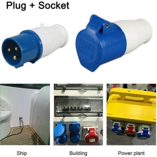 1PCS 240V 16A 3 PIN Site Industrial Plugs Sockets Male Female IP44 2P Earth Switch Accessorie Industrial Waterproof Plug Socket