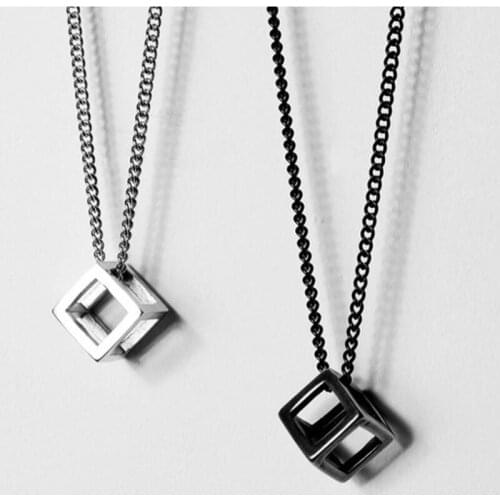 Industrial Style Punk Cube Shape Hollow Out Pendant Necklace Cool Hip Hop Rock Fashion Jewelry Men Boy Gifts Accessories Party
