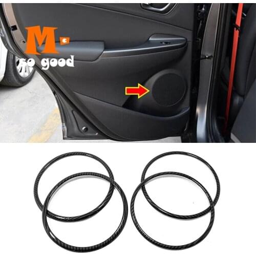 For Hyundai Kona Encino Car Door Audio Speak Sound Ring Frame Cover Trim Shell ABS Carbon Fibre Car Styling 2017 2018 2019 2020