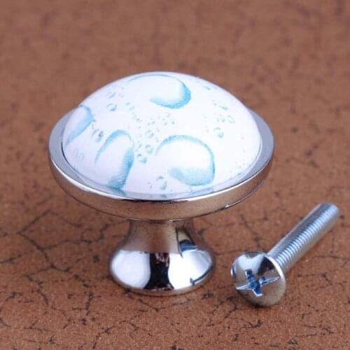 Modern creative Water droplets ceramic drawer cabinet knobs pulls 16mm shiny silver chrome dresser cupboard door handles knobs