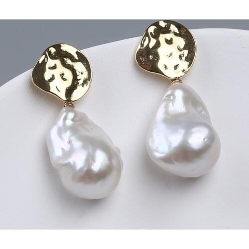 17-18mm Baroque Pearl Drop Earrings Gold Coin Accessory Irregular Barque Pearl Earrings