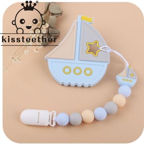 Kissteether Boat Shaped Baby Pacifier Chain Pacifier Clip Silicone Teether Baby Molar Tool Suitable For Baby Teething Gifts