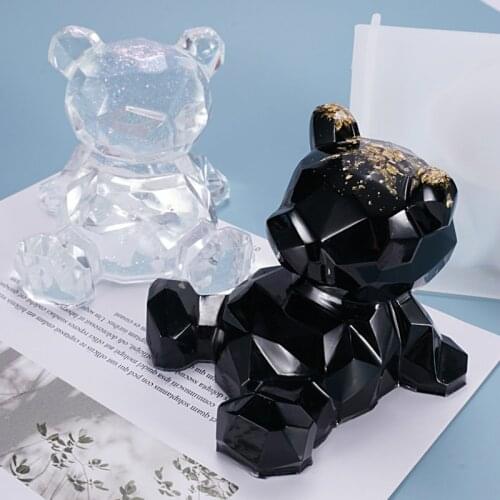 Cute bear 3D Silicone Molds Crystal geometric bear mobile phone holder Funny Mold Kawaii Silicone Mold Resin Pendant Mold